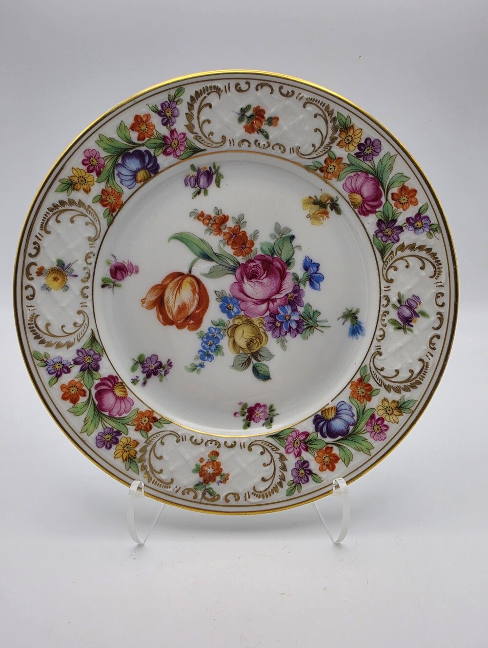 Vintage Schumann Bavaria Dresden Flowers 6.75” Dessert Plate - Antique 1920s